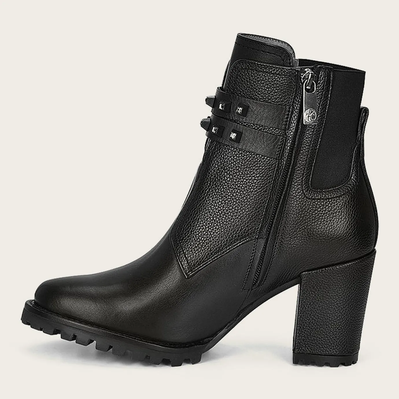 Women Cuadra Ankle Boots & Booties-Black Combined Leather Urban Ankle Bootie With Crystals