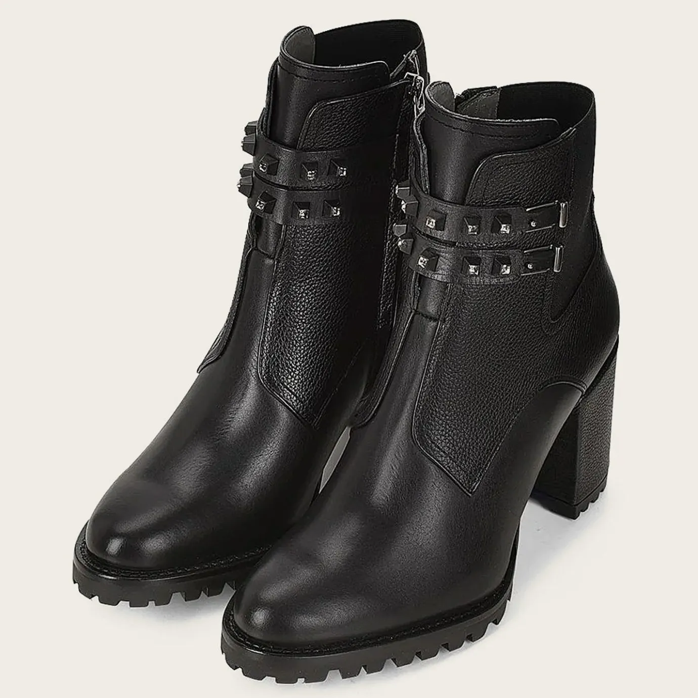 Women Cuadra Ankle Boots & Booties-Black Combined Leather Urban Ankle Bootie With Crystals