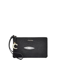 Women Cuadra Wallets-Black Coin Wristlet For Women With Hanging Monogram
