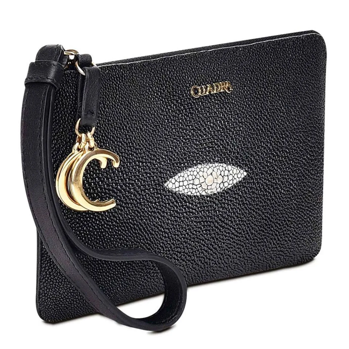 Women Cuadra Wallets-Black Coin Wristlet For Women With Hanging Monogram