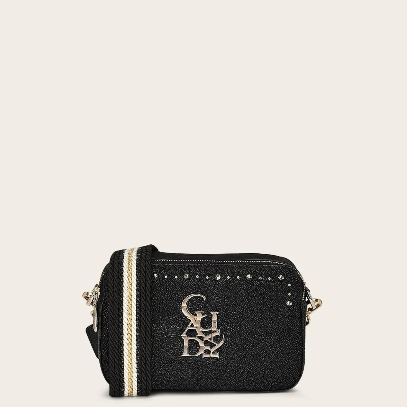 Women Cuadra Crossbody Bags-Black Exotic Leather Crossbody Bag