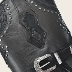 Women Cuadra Western Boots-Black Exotic Leather Fringed Cowboy Boot