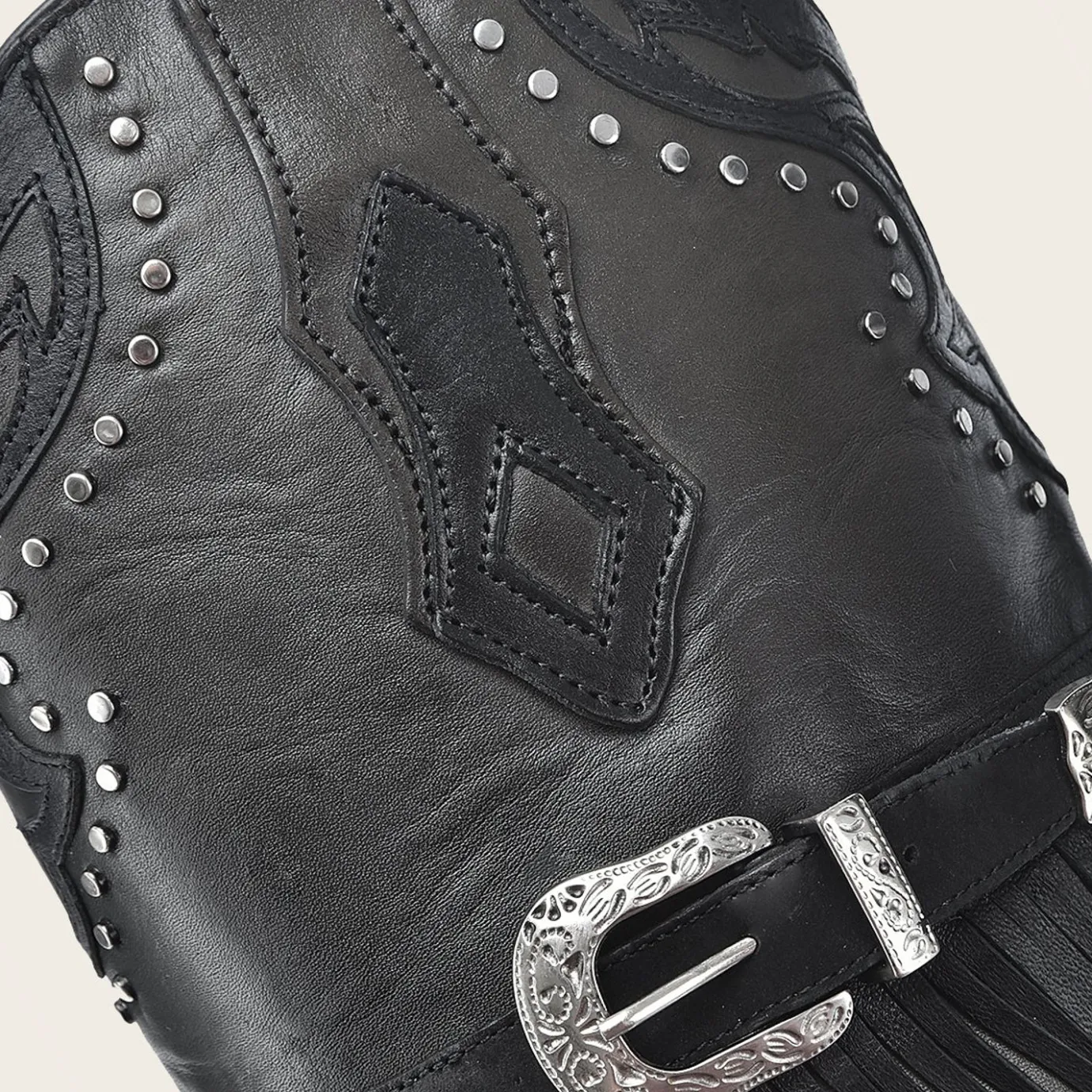 Women Cuadra Western Boots-Black Exotic Leather Fringed Cowboy Boot