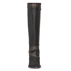 Women Cuadra Tall & Knee-High Boots-Black Exotic Riding Boot With Hand-Woven Details