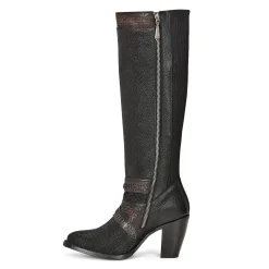 Women Cuadra Tall & Knee-High Boots-Black Exotic Riding Boot With Hand-Woven Details