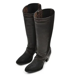 Women Cuadra Tall & Knee-High Boots-Black Exotic Riding Boot With Hand-Woven Details
