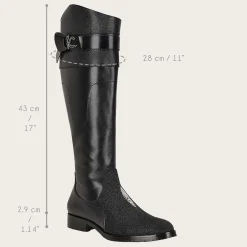 Women Cuadra Tall & Knee-High Boots-Black Exotic Stingray Riding Boot