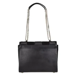 Women Cuadra Crossbody Bags-Black Genuine Exotic Leather Handbag With Chain Strap