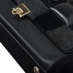 Women Cuadra Crossbody Bags-Black Genuine Exotic Leather Handbag With Chain Strap