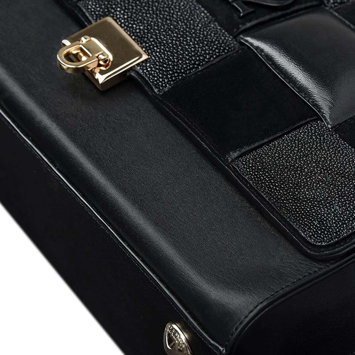 Women Cuadra Crossbody Bags-Black Genuine Exotic Leather Handbag With Chain Strap