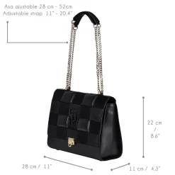 Women Cuadra Crossbody Bags-Black Genuine Exotic Leather Handbag With Chain Strap