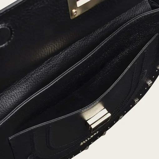 Women Cuadra Crossbody Bags-Black Genuine Stingray Leather Studs Handbag
