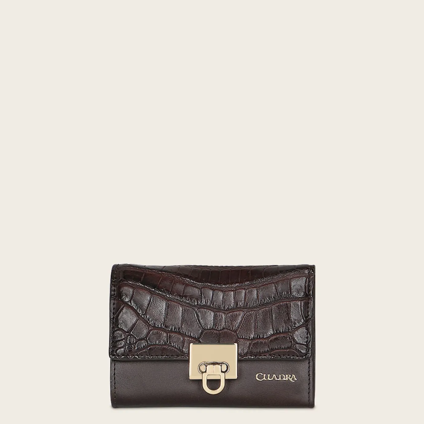 Women Cuadra Wallets-Black High Exotic Leather Trifold Wallet
