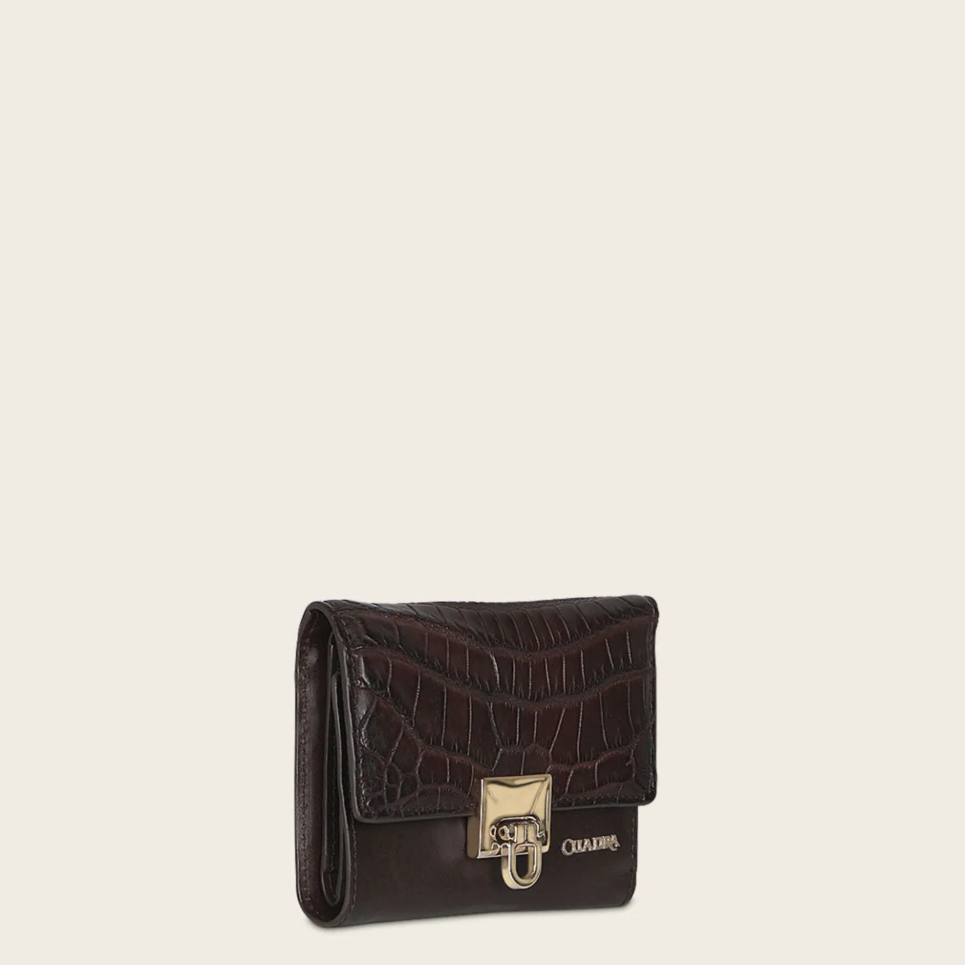 Women Cuadra Wallets-Black High Exotic Leather Trifold Wallet