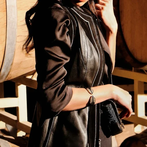 Women Cuadra Vests-Black Leather Long Vest