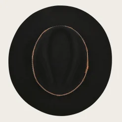 Women Cuadra Hats-Black Wool Hat With Decorated Belt