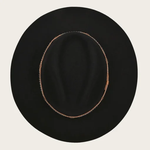 Women Cuadra Hats-Black Wool Hat With Decorated Belt