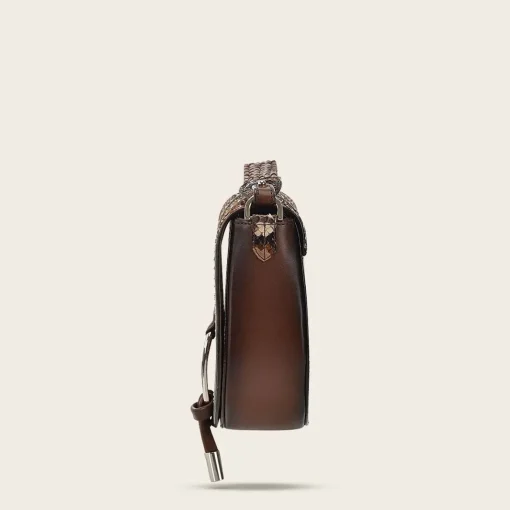 Women Cuadra Crossbody Bags-Brown Exotic Leather Crossbody Bag With Studs