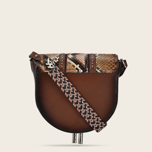 Women Cuadra Crossbody Bags-Brown Exotic Leather Crossbody Bag With Studs