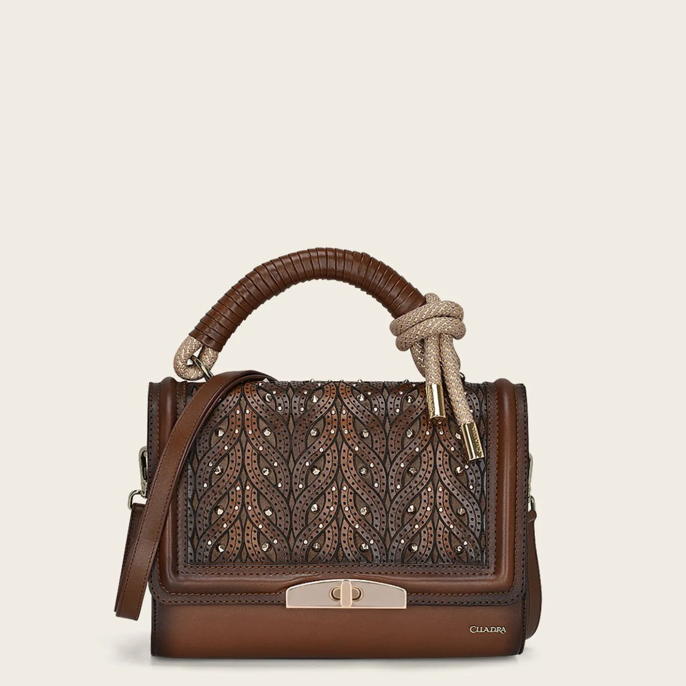 Women Cuadra Crossbody Bags-Brown Handcrafted Handbag With A High Detailed Stitching