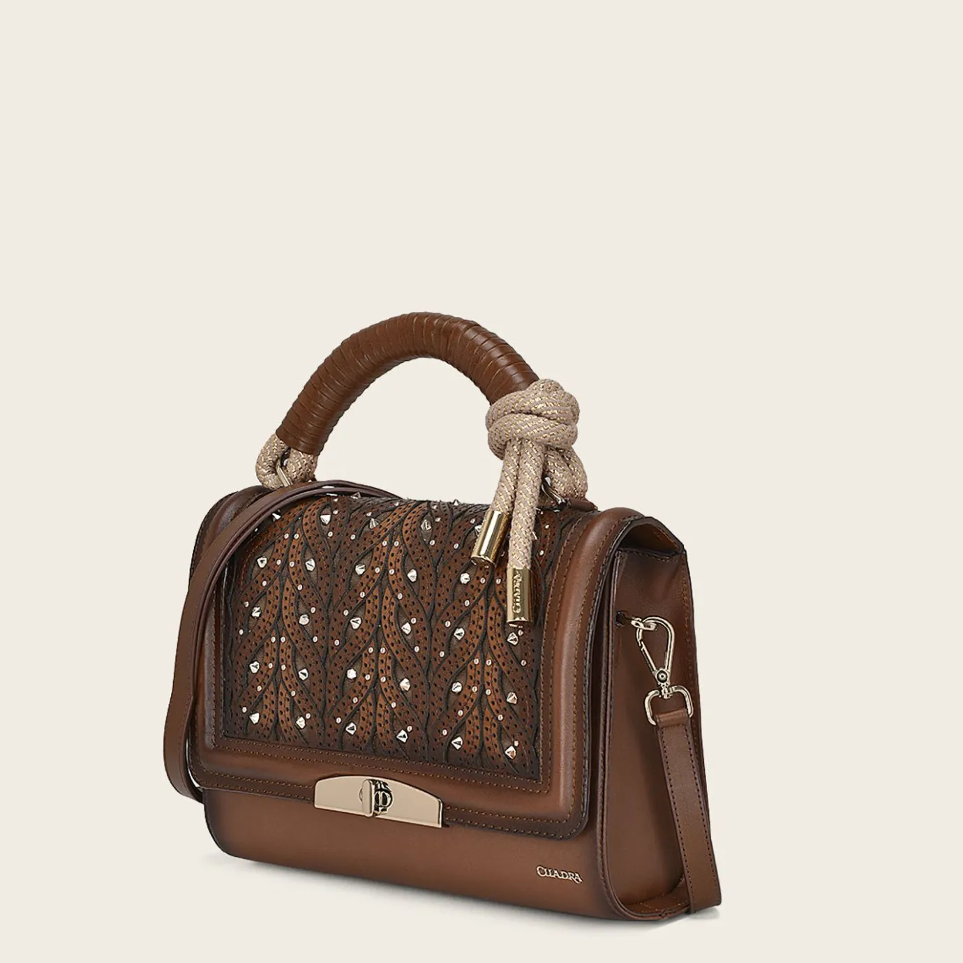 Women Cuadra Crossbody Bags-Brown Handcrafted Handbag With A High Detailed Stitching