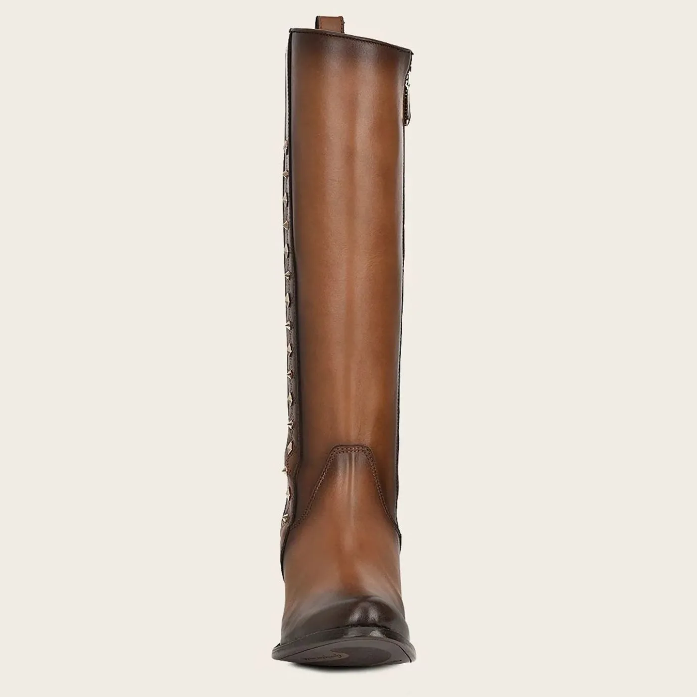 Women Cuadra Tall & Knee-High Boots-Brown High Boot With Laser Engraving And Studs
