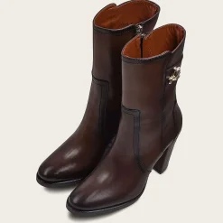 Women Cuadra Ankle Boots & Booties-Brown Leather Bootie With Metallic Symbol