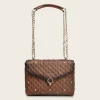 Women Cuadra Crossbody Bags-Brown Leather Crossbody Bag With Doble Chain Handle