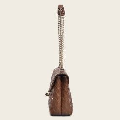 Women Cuadra Crossbody Bags-Brown Leather Crossbody Bag With Doble Chain Handle