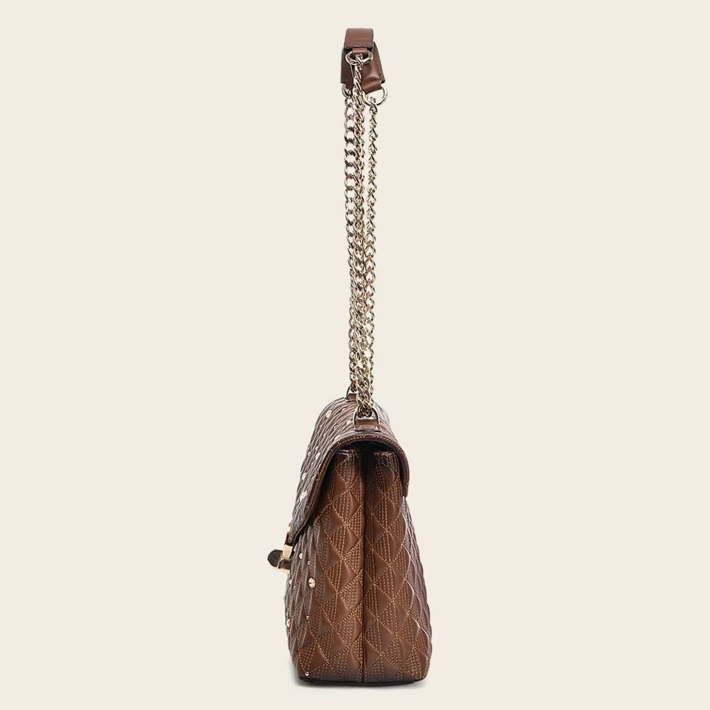 Women Cuadra Crossbody Bags-Brown Leather Crossbody Bag With Doble Chain Handle