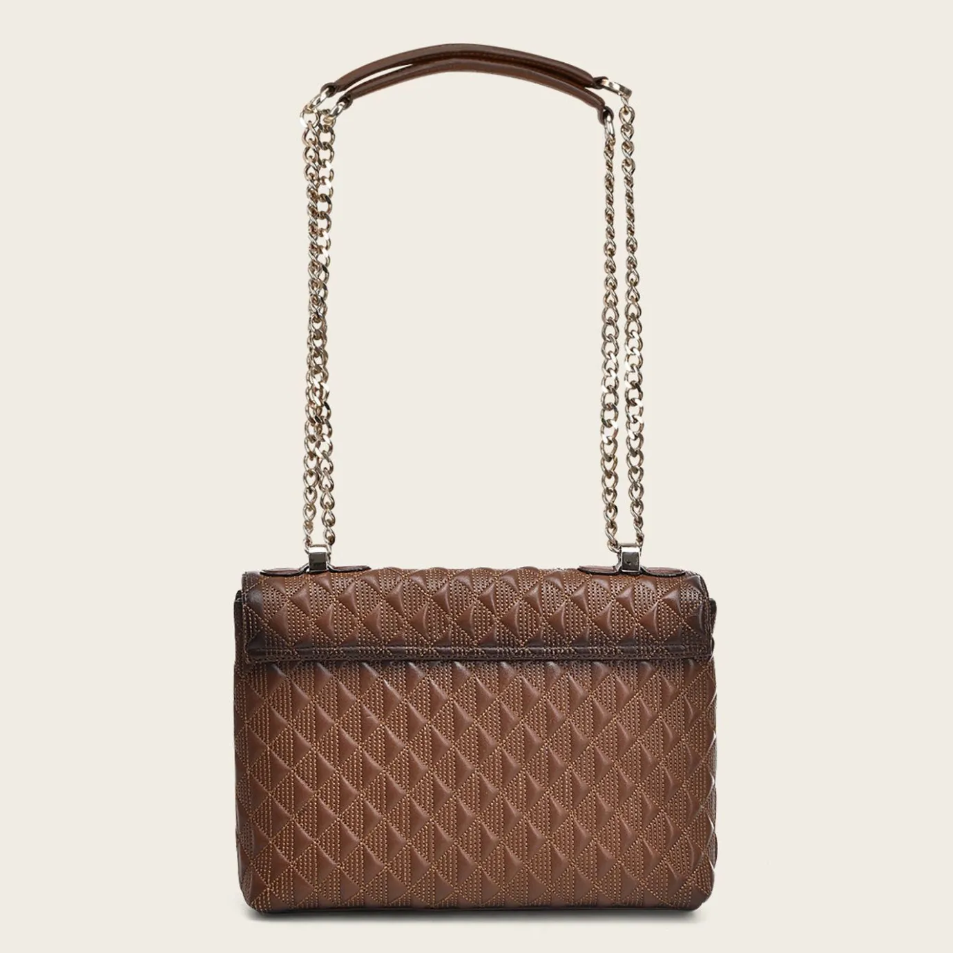 Women Cuadra Crossbody Bags-Brown Leather Crossbody Bag With Doble Chain Handle