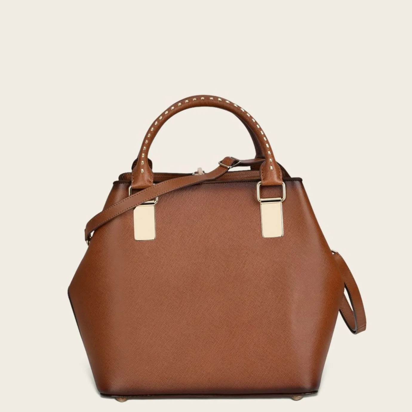 Women Cuadra Top Handle & Satchel Bags-Brown Leather Tote Bag With Contrasting Geometric Motifs