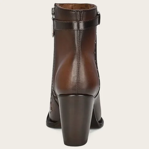 Women Cuadra Ankle Boots & Booties-Brown Perforated And Embroidery Bootie With Crystals