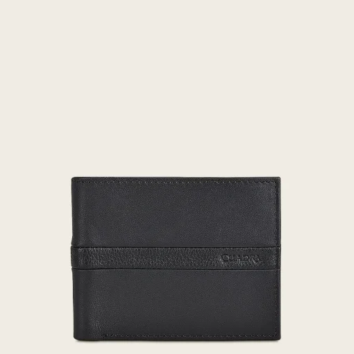 Men Cuadra Wallets-Contrasting Leather Strap Black Leather Wallet