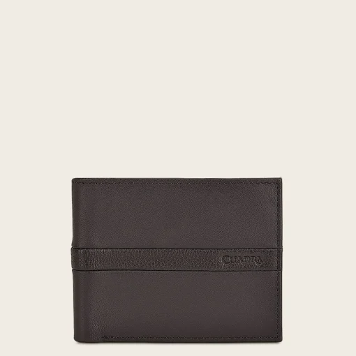 Men Cuadra Wallets-Contrasting Leather Strap Brown Leather Wallet