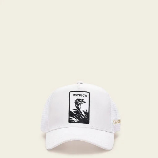 Women Cuadra Hats- White Cap With Embroidery Ostrich Patch