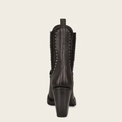 Women Cuadra Ankle Boots & Booties-Dark Brown Leather Urban Bootie With Hand Made Fabric And Studs
