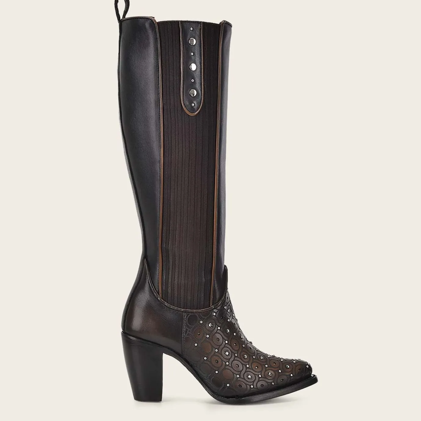 Women Cuadra Tall & Knee-High Boots-Dark Brown Tall Boot With Austrian Crystals Detail