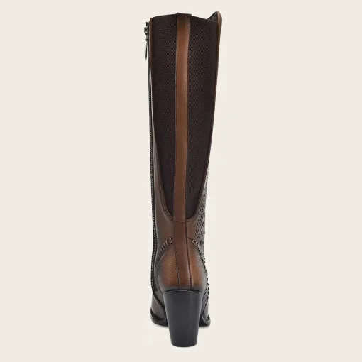 Women Cuadra Tall & Knee-High Boots-Decorated Brown Leather Tall Boot With Perforations