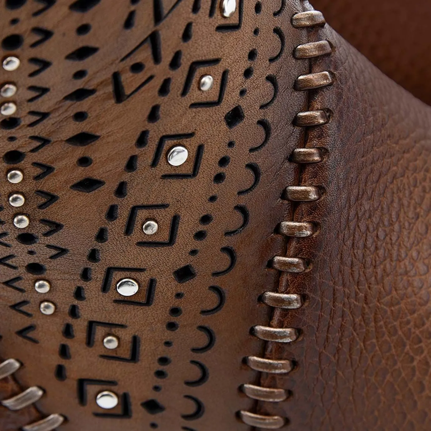 Women Cuadra Tall & Knee-High Boots-Decorated Brown Leather Tall Boot With Perforations