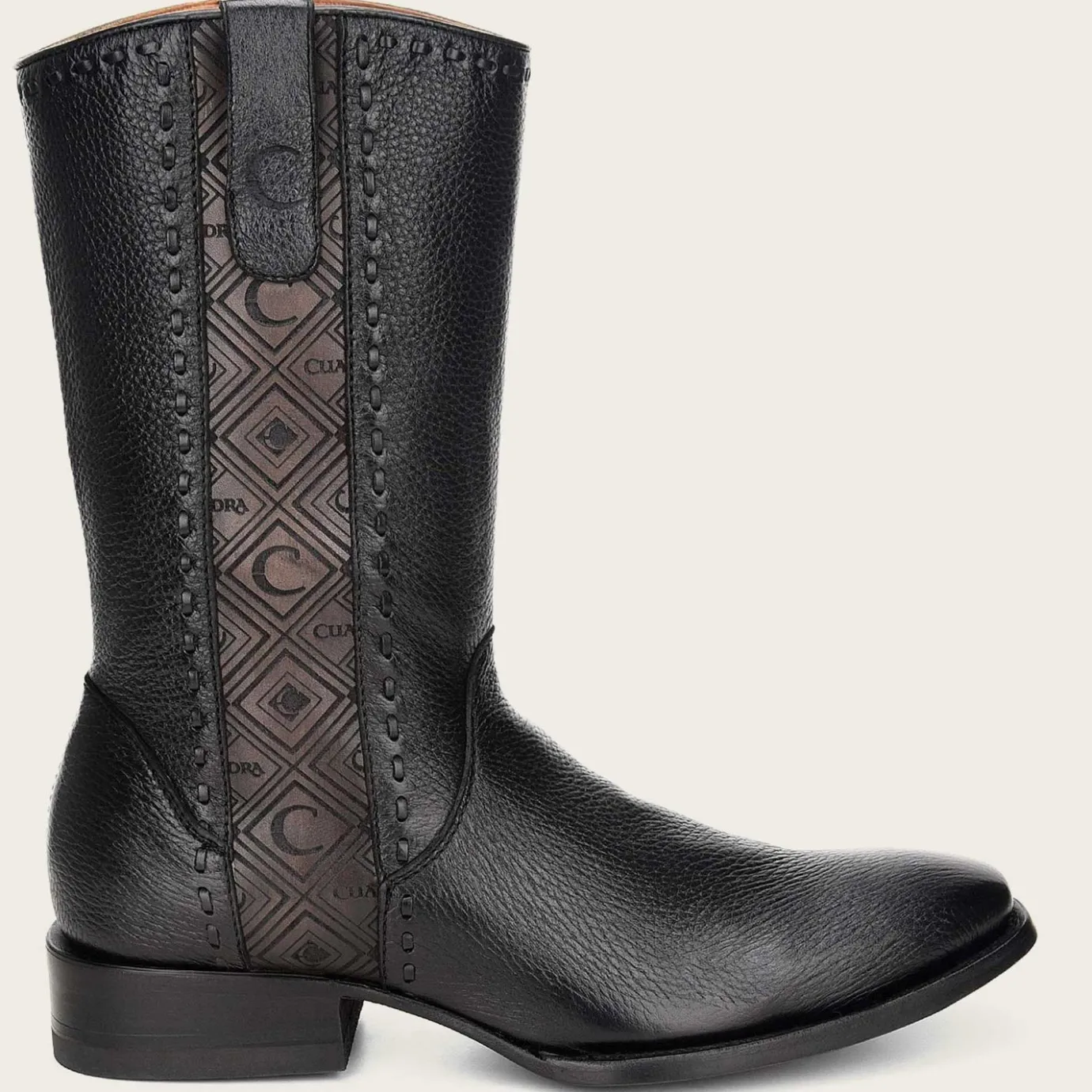 Men Cuadra Dress Boots-Dress Cowboy Boots, Engraved Black Deer Leather