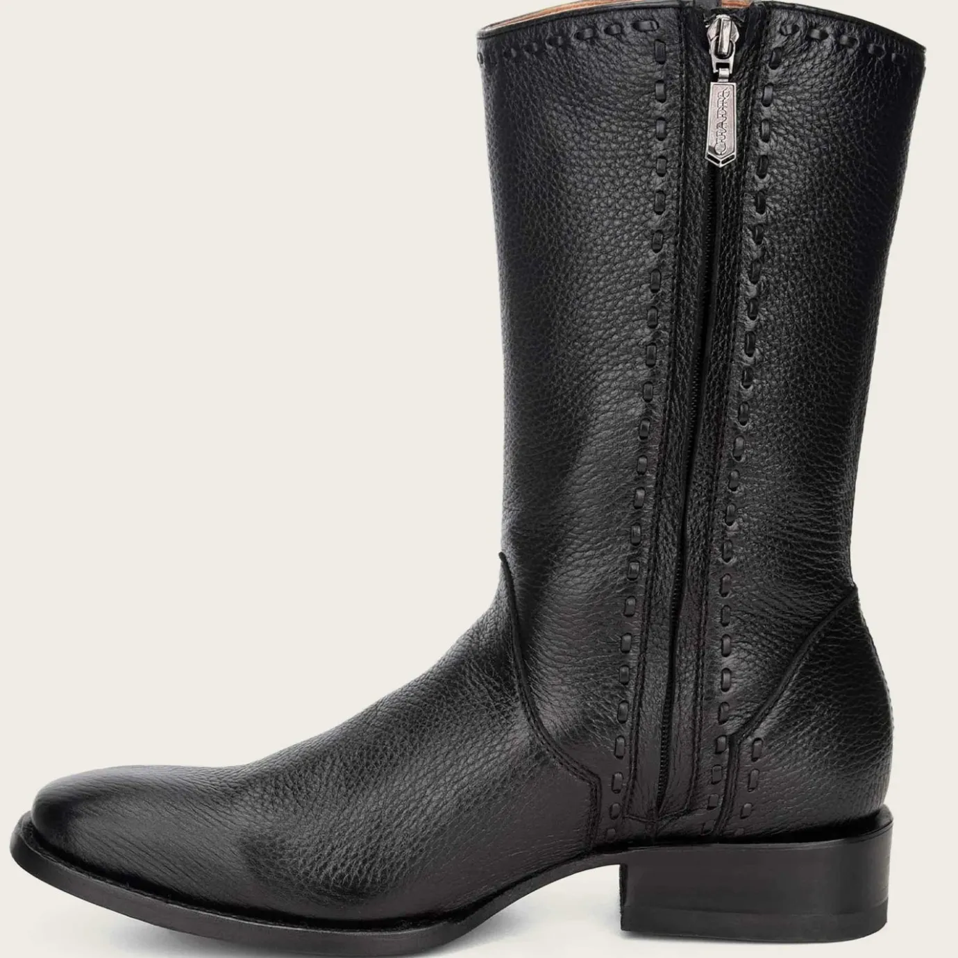 Men Cuadra Dress Boots-Dress Cowboy Boots, Engraved Black Deer Leather