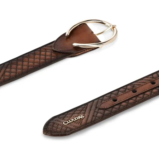 Women Cuadra Belts-Embroidered Brown Leather Belt