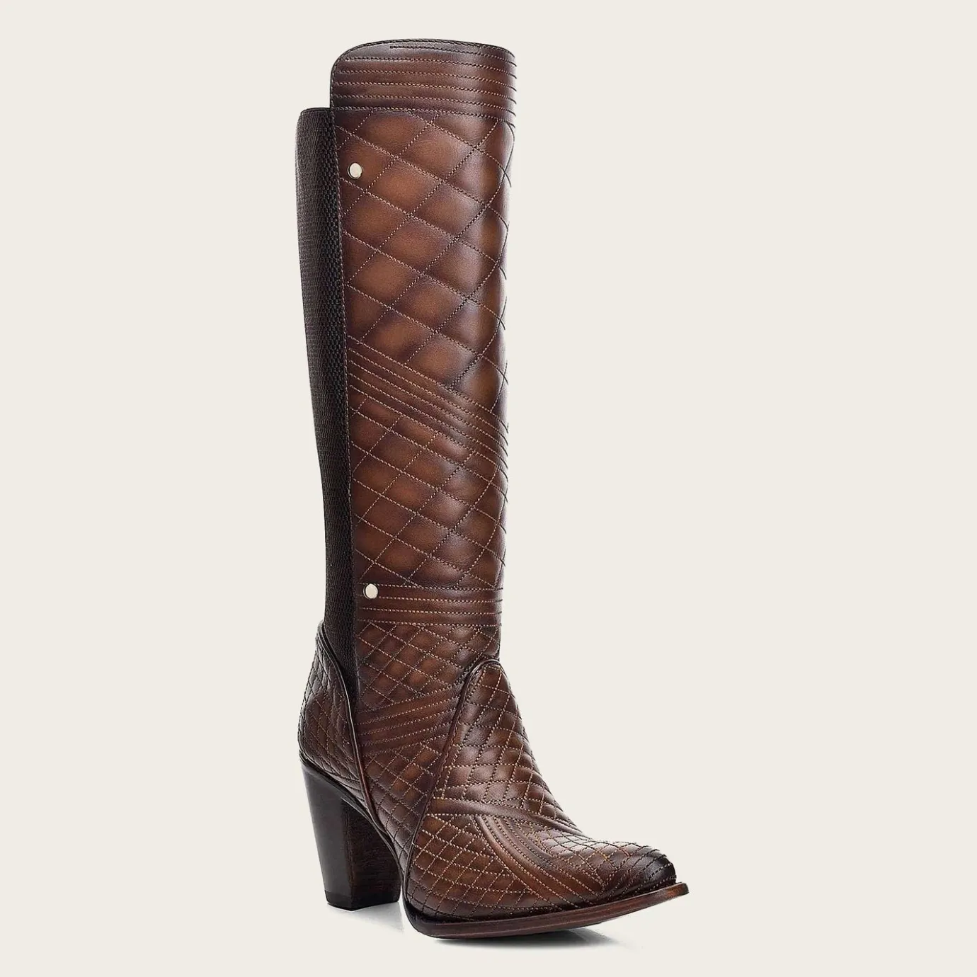 Women Cuadra Tall & Knee-High Boots-Embroidered Brown Leather Boot