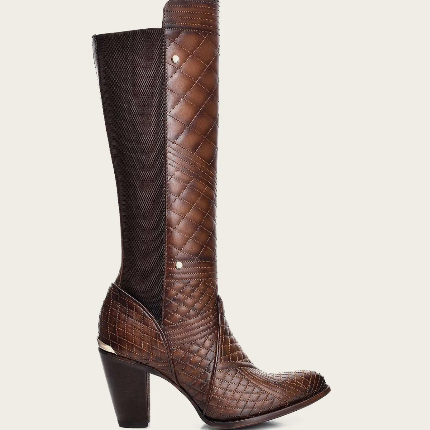 Women Cuadra Tall & Knee-High Boots-Embroidered Brown Leather Boot