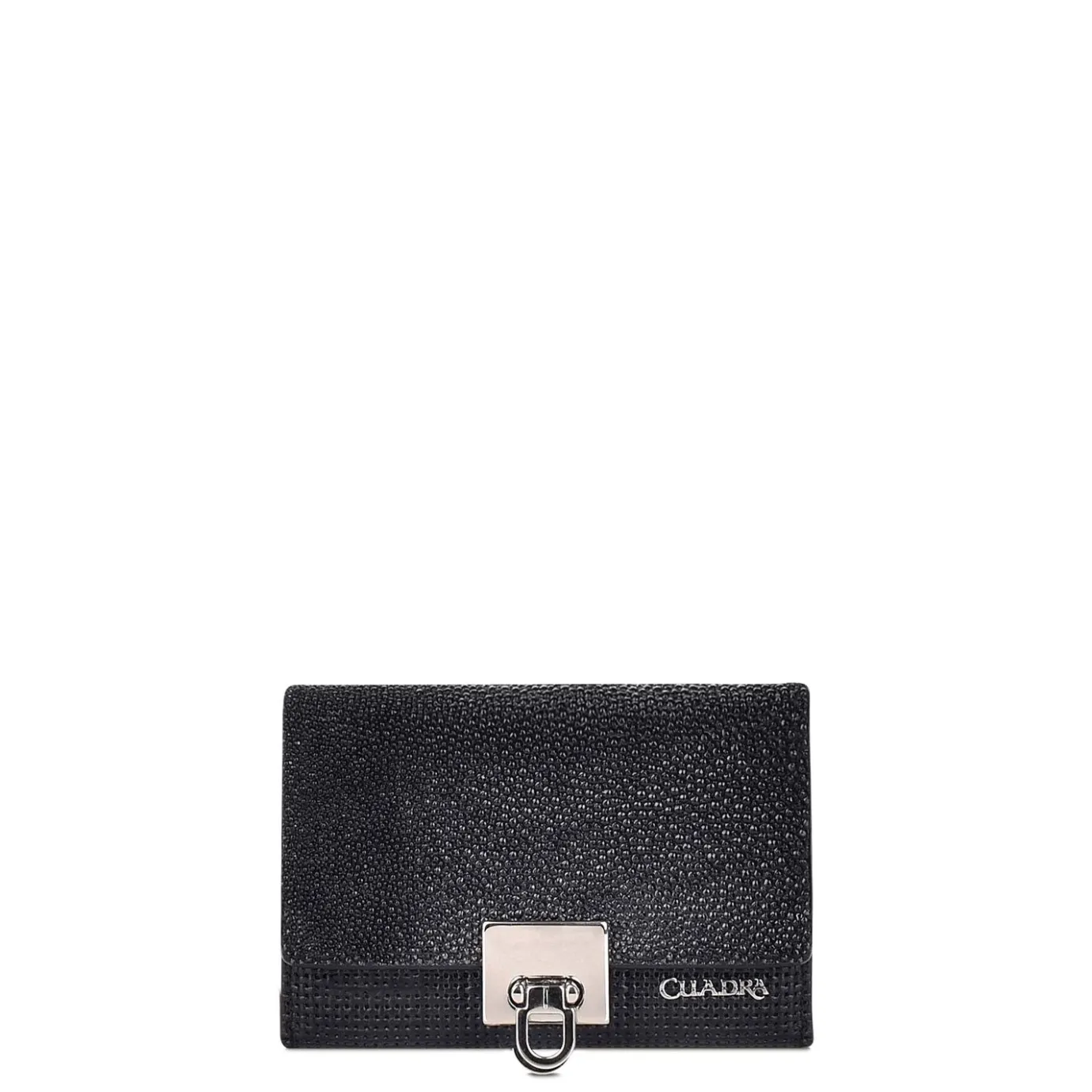 Women Cuadra Wallets-Engraved Black Leather Trifold Wallet
