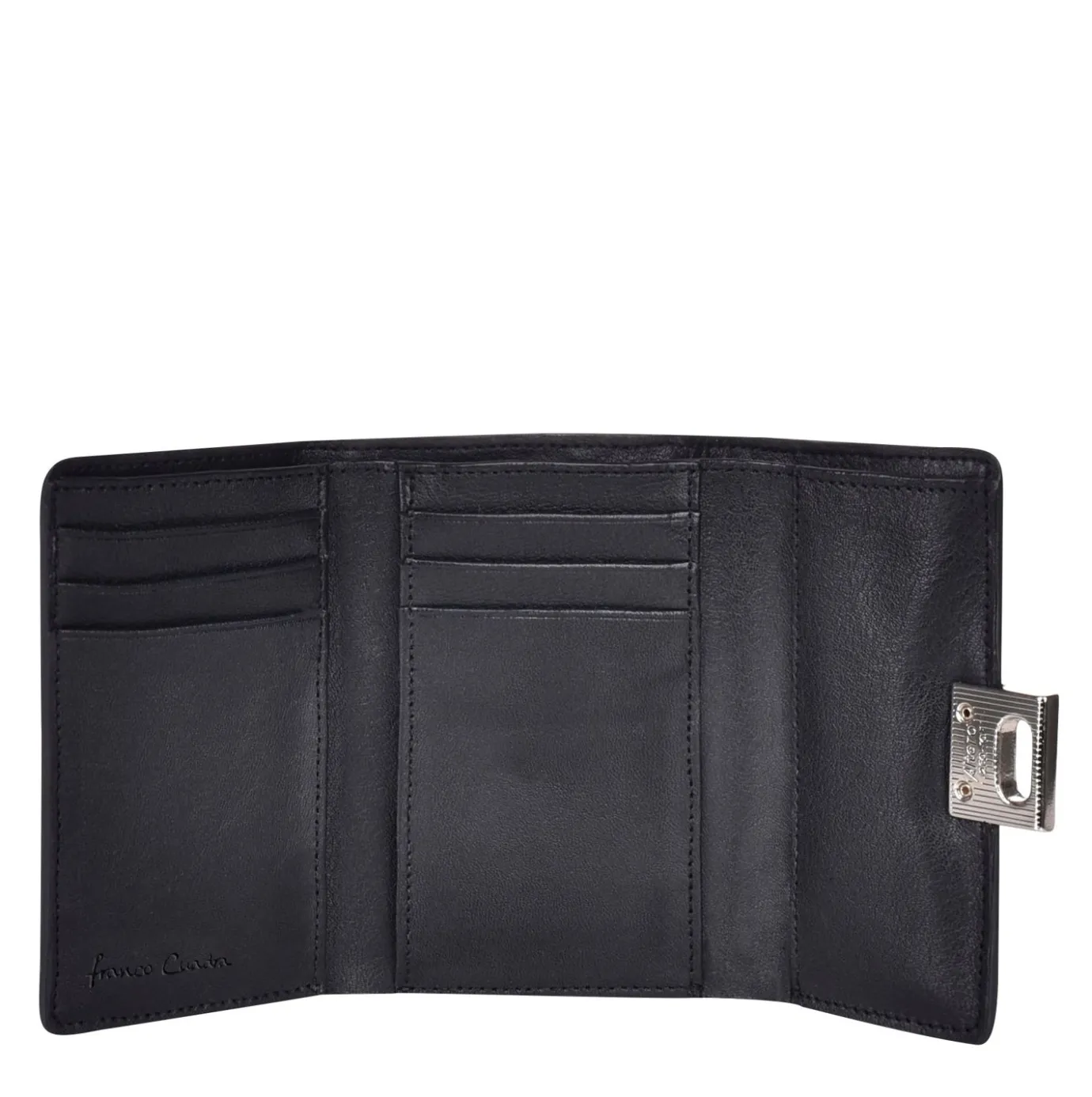 Women Cuadra Wallets-Engraved Black Leather Trifold Wallet