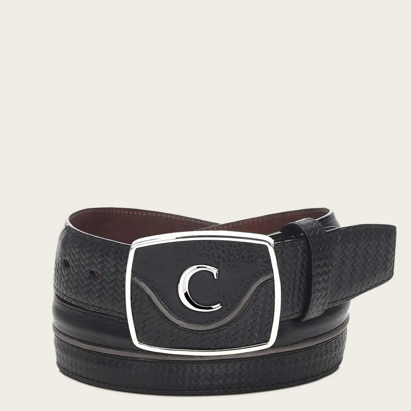 Men Cuadra Belts-Engraved Black Leather Western Belt