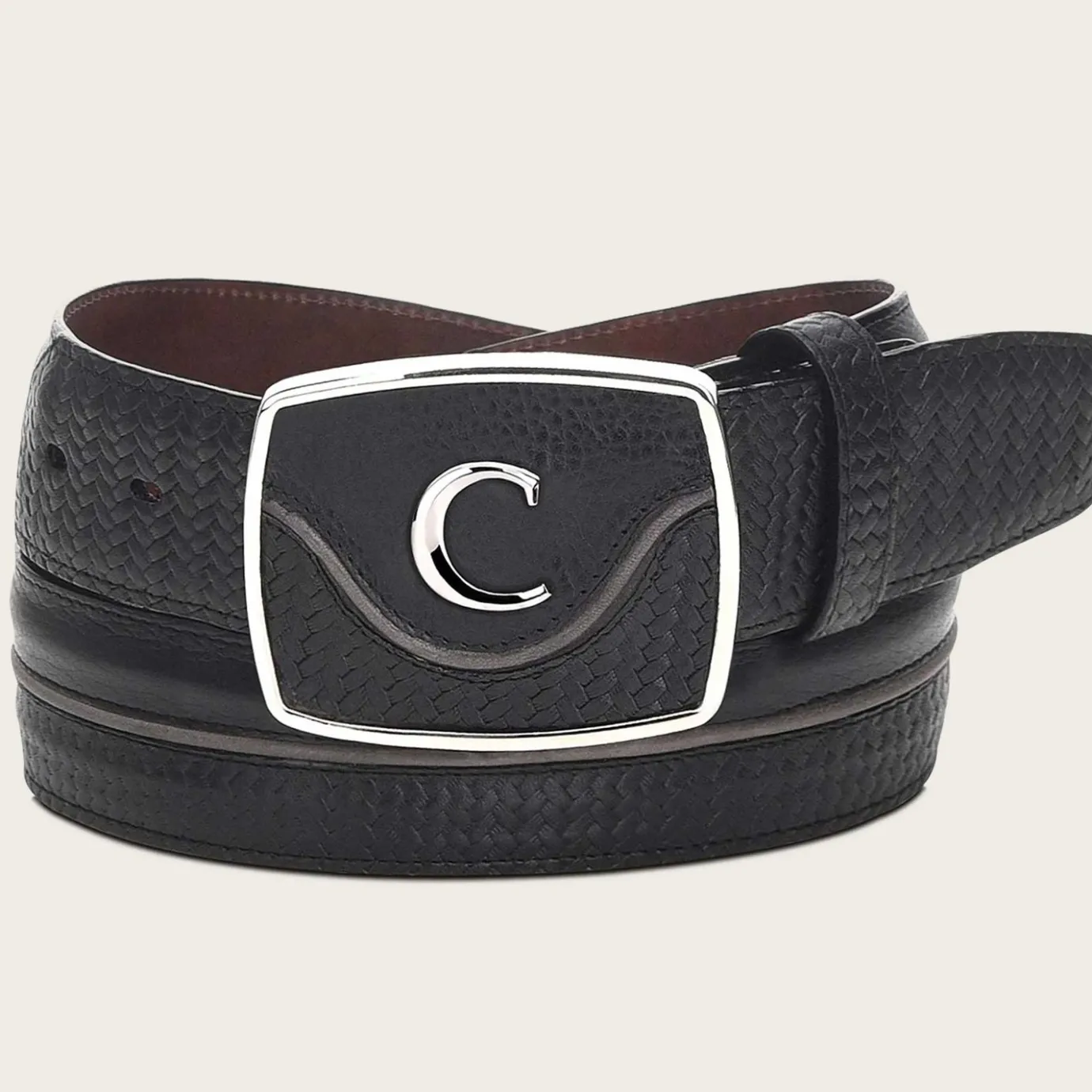 Men Cuadra Belts-Engraved Black Leather Western Belt