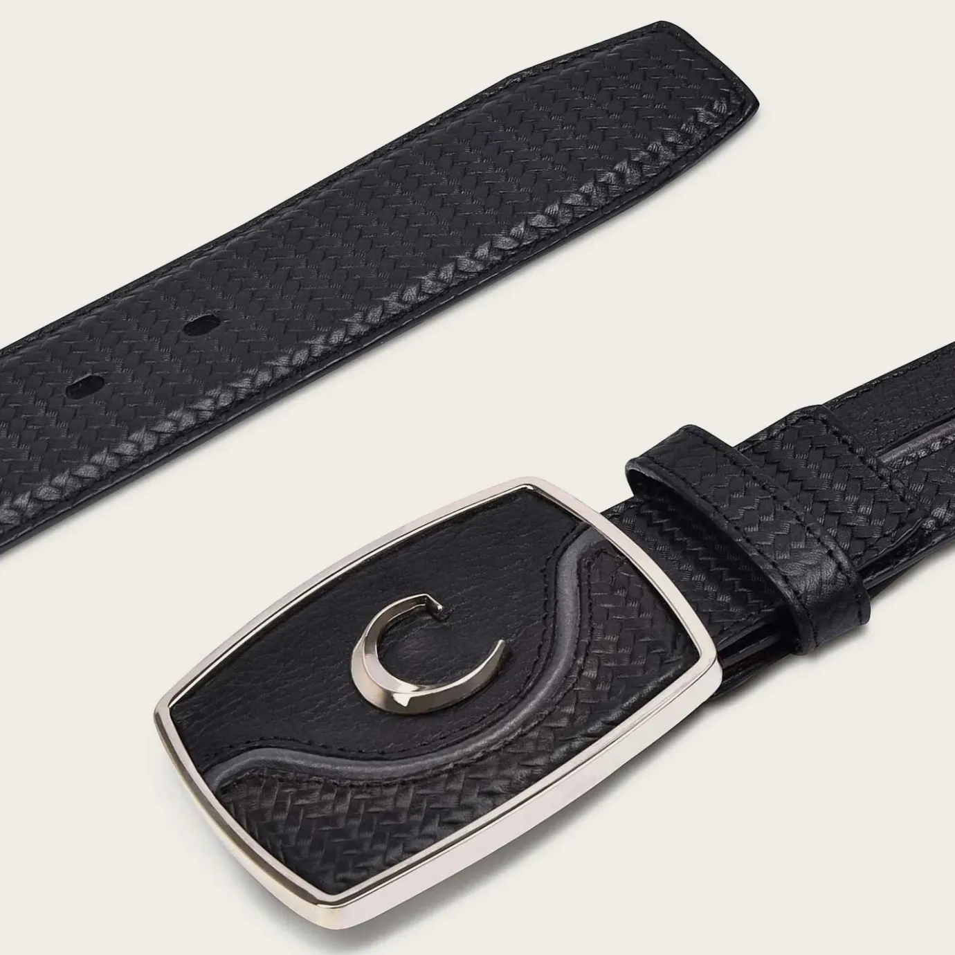 Men Cuadra Belts-Engraved Black Leather Western Belt